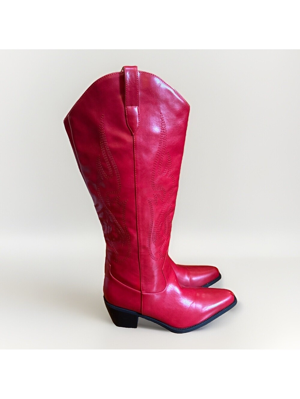 Red Cowgirl Knee High Pointed Toe Boots Country Western Ladies 9